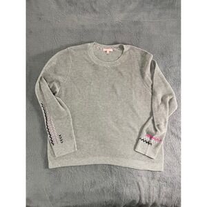 Lisa Todd Waffle Knit Crew Neck Sweater Gray Embroidered Sleeve Artsy


 Large